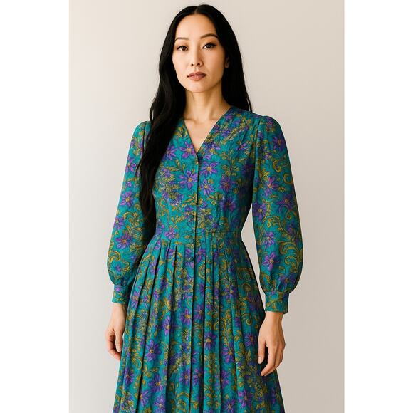 Leslie Fay Dresses & Skirts - Vintage Leslie Fay Dress Women 12P Green Floral Belted 90s Shoulder Pads Pleated